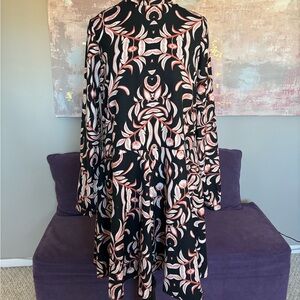 Vero Moda Black, White & Orange Long Sleeve A-line Dress with Mock Neck Size‎ M